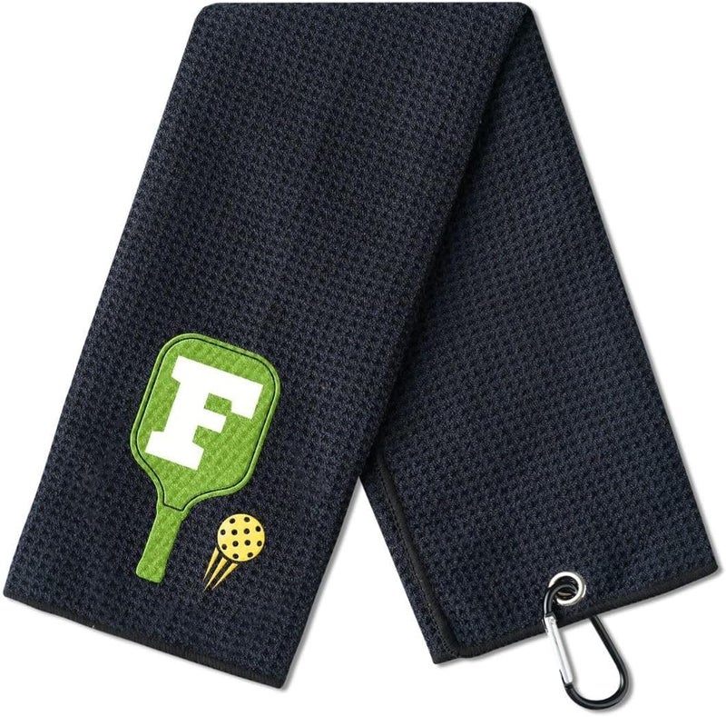 CybGene Embroidered Pickleball Towel, Funny Gift for Pickleball Lovers, 16"x 24" Microfiber Towel, Initial F - Image 1
